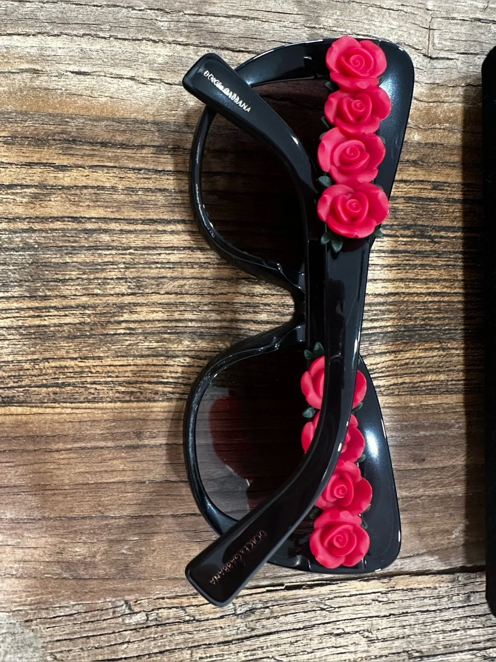Dolce & Gabbana Black Sunglasses with Red Rose Embellishments